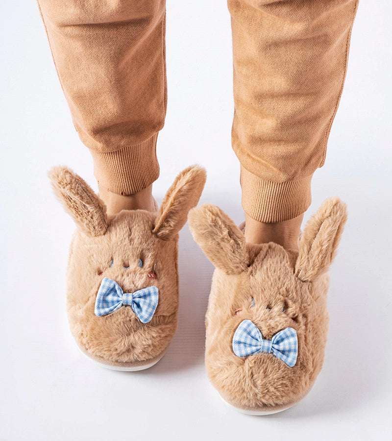 3-Béžové pantofle se zvířecími ušima a mašlí Bruny-3