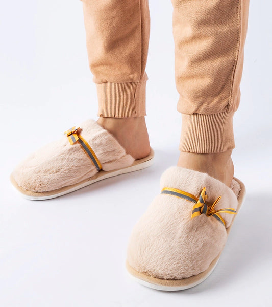1-Beige teplé pantofle s mašlí Antonino-1
