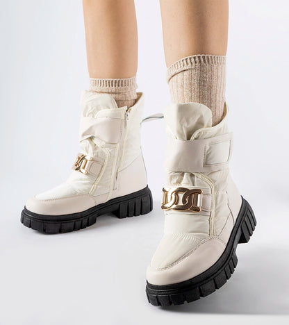 1-Béžové sněhule s ozdobnou sponkou Athos-1