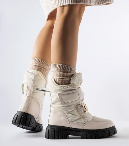 2-Béžové sněhule s ozdobnou sponkou Athos-2