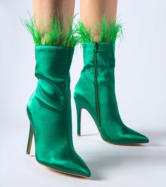 2-Zelené botky zdobené pírky Selvena-2