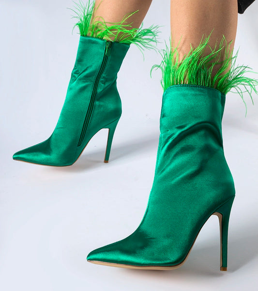 1-Zelené botky zdobené pírky Selvena-1