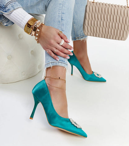2-Zelené podpatky se saténovou úpravou s kubickými zirkony Susegana-2
