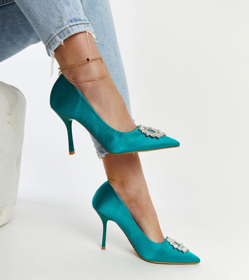 3-Zelené podpatky se saténovou úpravou s kubickými zirkony Susegana-3