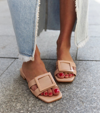 1-Bežové pantofle s koženou vložkou Wilia-1