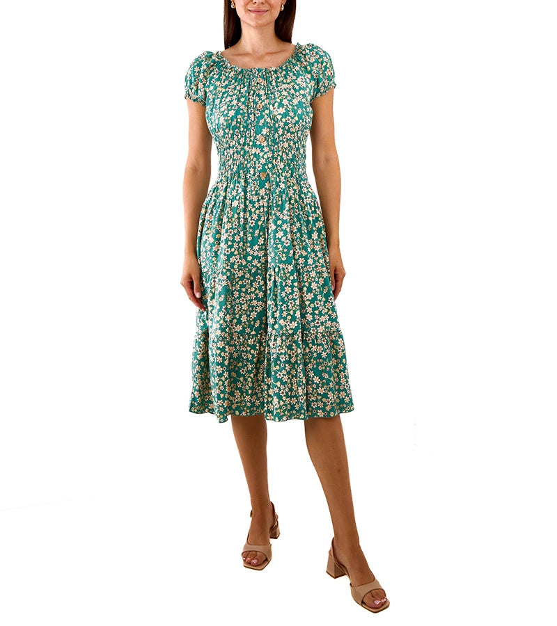 1-Zelené midi šaty s krátkými rukávy Allania-1