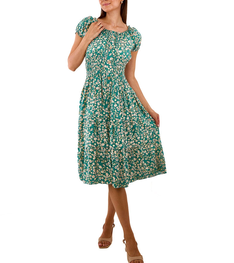 2-Zelené midi šaty s krátkými rukávy Allania-2