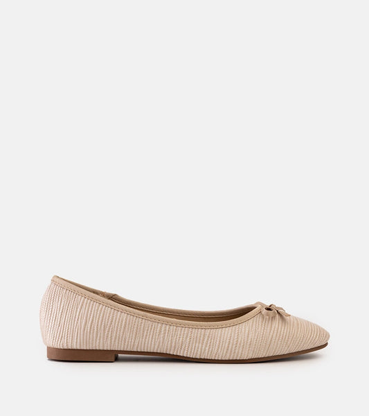 2-Bežové baleríny s mašličkou a koženou stélkou Rosaly-2