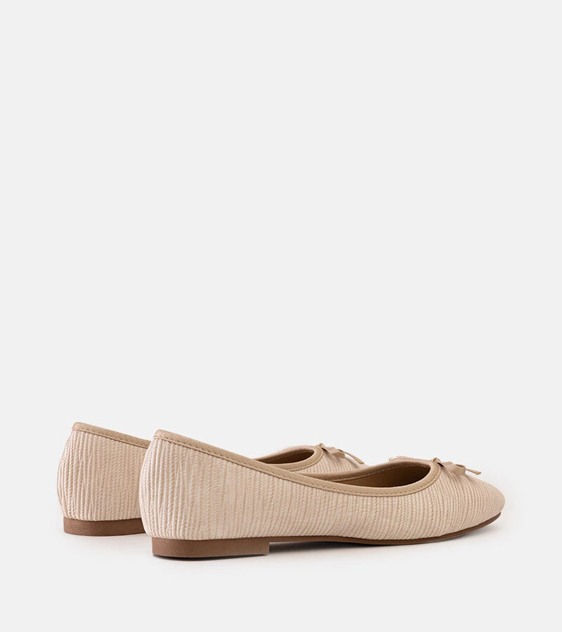 4-Bežové baleríny s mašličkou a koženou stélkou Rosaly-4