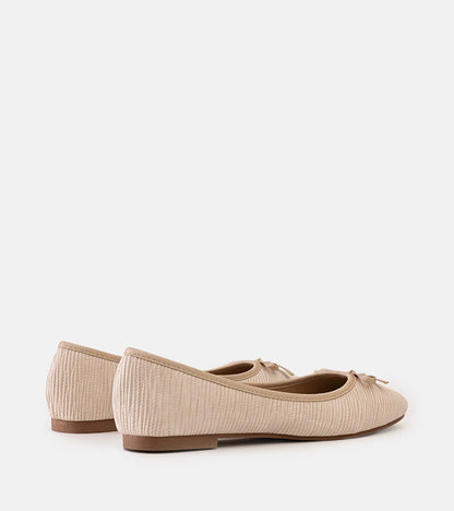 4-Bežové baleríny s mašličkou a koženou stélkou Rosaly-4