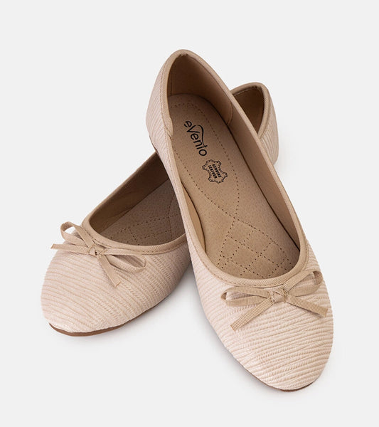 1-Bežové baleríny s mašličkou a koženou stélkou Rosaly-1