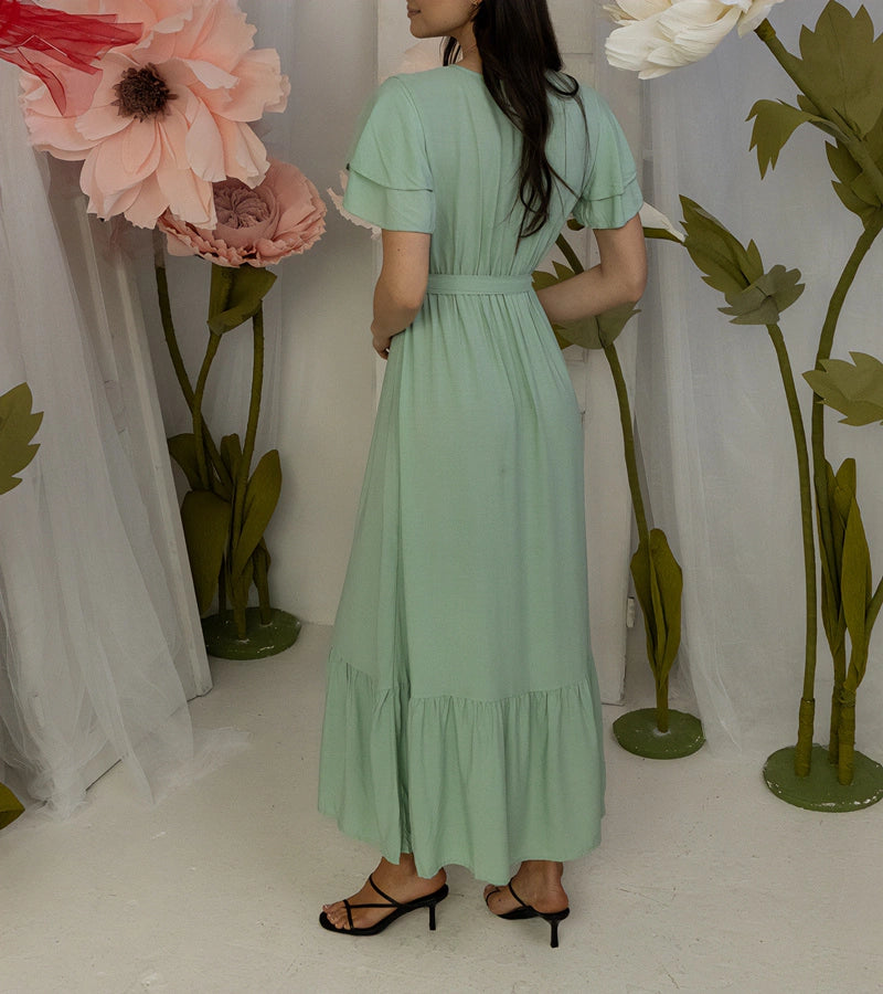 1-Zelené maxi šaty s krátkým rukávem Akina-1