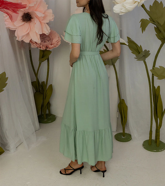 1-Zelené maxi šaty s krátkým rukávem Akina-1