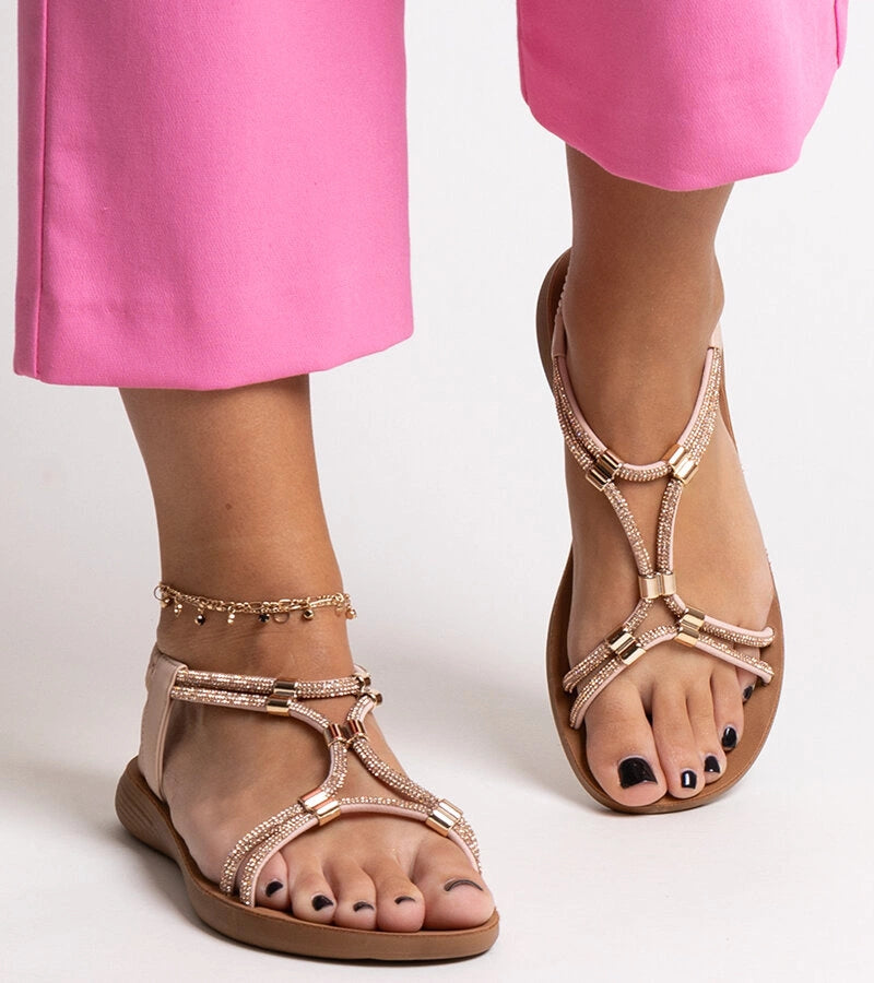 1-Bežové sandály zdobené zirkony od Leilany-1