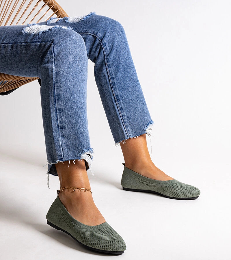 3-Zelené látkové baleríny Yafia-3