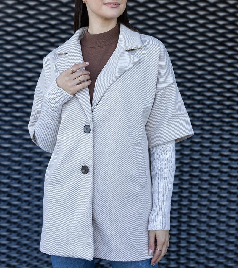 2-Beige kabát s pletenými rukávy Sameha-2