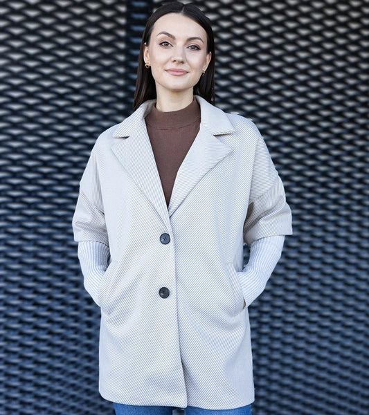 1-Beige kabát s pletenými rukávy Sameha-1