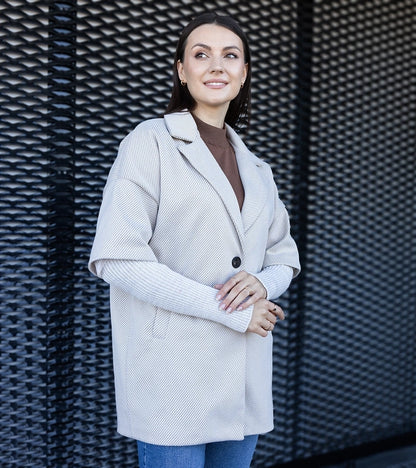 3-Beige kabát s pletenými rukávy Sameha-3