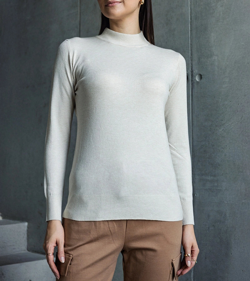 1-Beige klasický svetr volného střihu Essana.-1