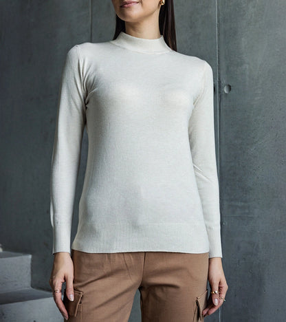 1-Beige klasický svetr volného střihu Essana.-1