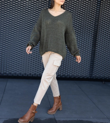 1-Zelený svetr s výstřihem do V Gista.-1