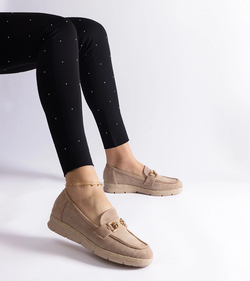 1-Béžové dámské děrované mokasíny z eko semiše Sandoval-1