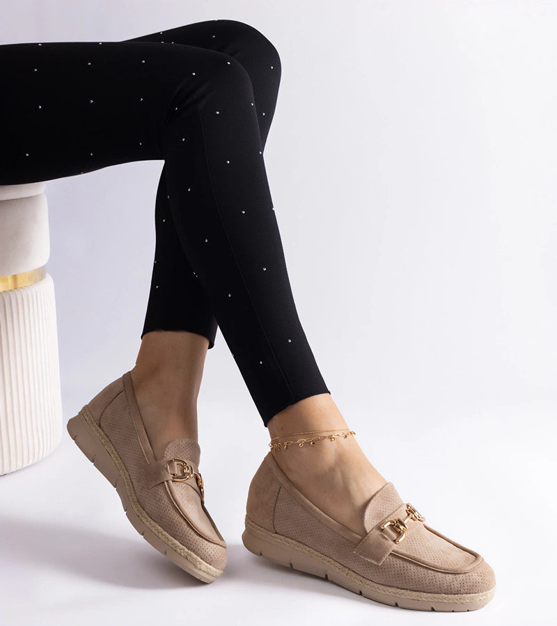 3-Béžové dámské děrované mokasíny z eko semiše Sandoval-3