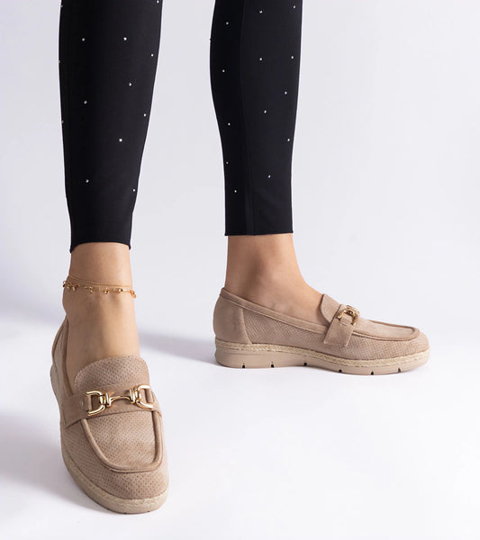 2-Béžové dámské děrované mokasíny z eko semiše Sandoval-2