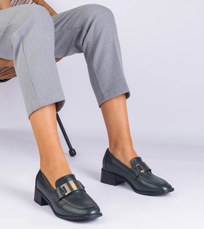 3-Zelené dámské polobotky na podpatku s kovovou ozdobou Lunares-3