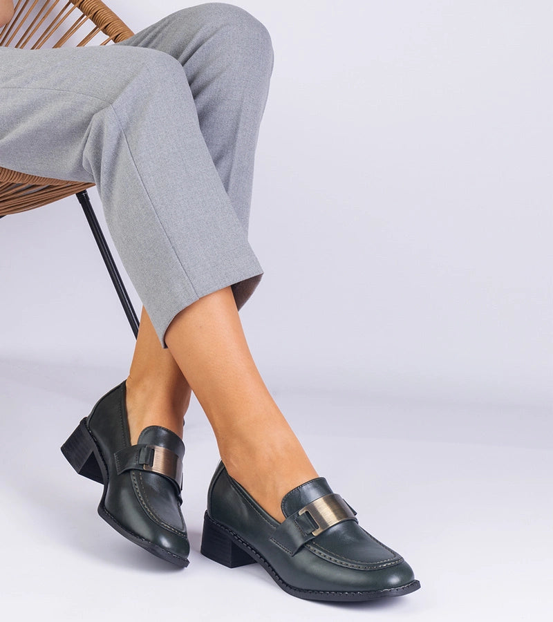 4-Zelené dámské polobotky na podpatku s kovovou ozdobou Lunares-4