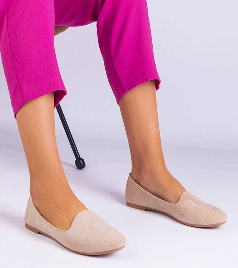 3-Béžové klasické baleríny z eko semiše Valensia-3