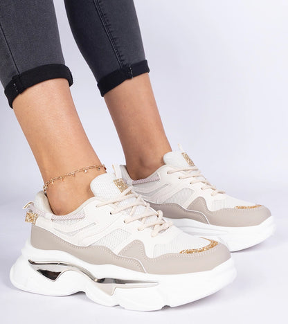 2-Béžové dámské tenisky zdobené brokátem Prutto-2