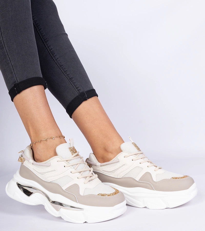 1-Béžové dámské tenisky zdobené brokátem Prutto-1