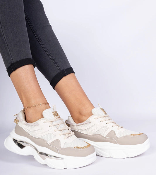 1-Béžové dámské tenisky zdobené brokátem Prutto-1