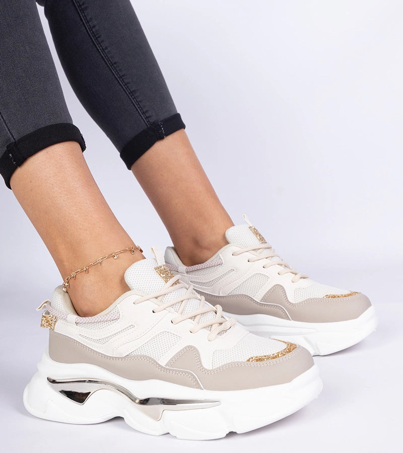 4-Béžové dámské tenisky zdobené brokátem Prutto-4