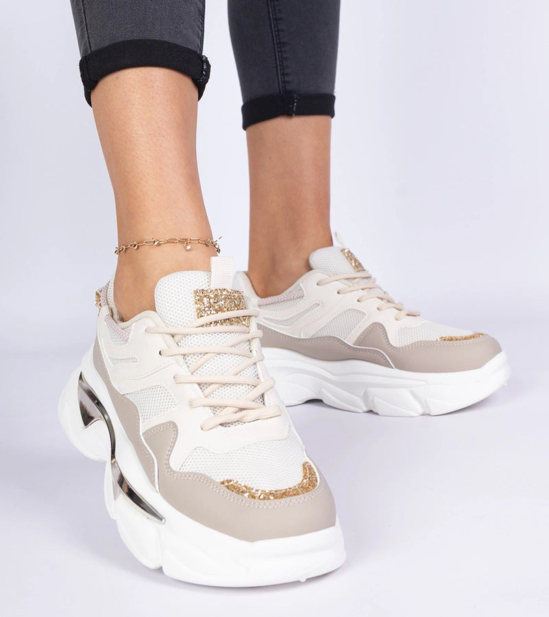 3-Béžové dámské tenisky zdobené brokátem Prutto-3