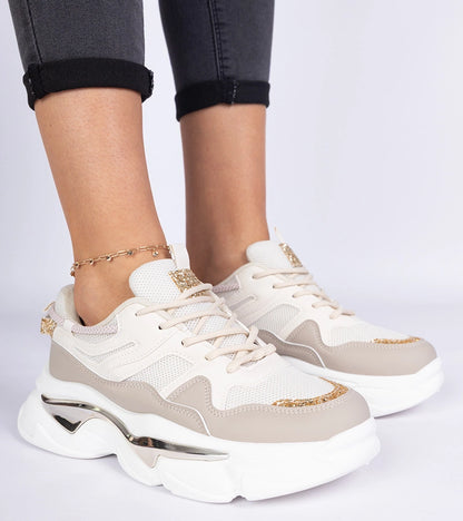 5-Béžové dámské tenisky zdobené brokátem Prutto-5