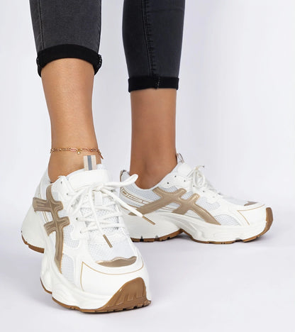 3-Béžové dámské tenisky na masivní podrážce Enos-3