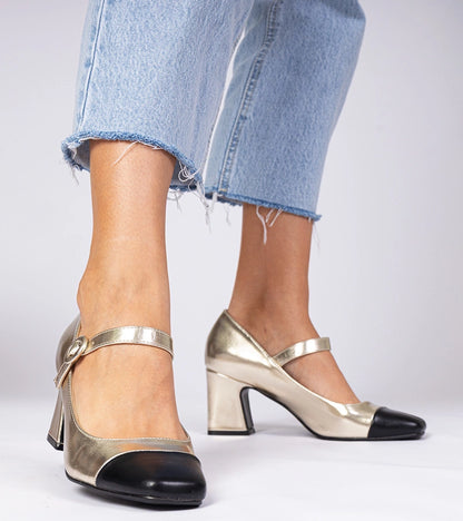 3-Zlaté dámské lodičky s černou špičkou Radora-3