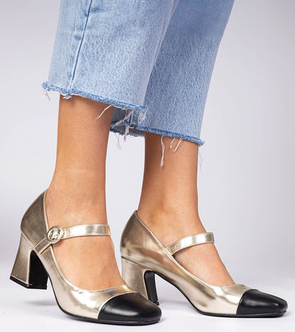 4-Zlaté dámské lodičky s černou špičkou Radora-4