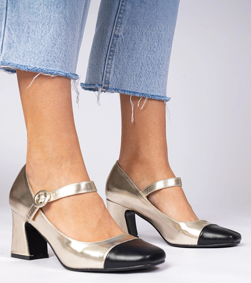 5-Zlaté dámské lodičky s černou špičkou Radora-5