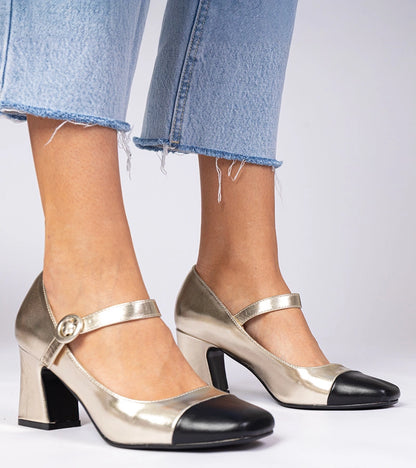 5-Zlaté dámské lodičky s černou špičkou Radora-5