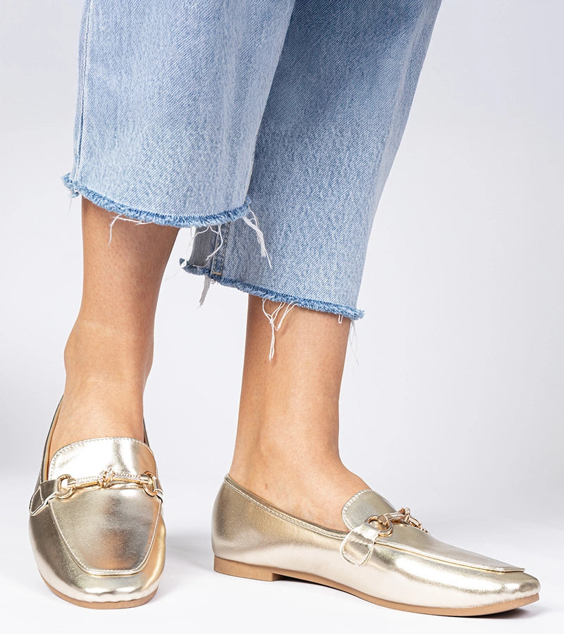 5-Zlaté elegantní mokasíny se zlatou ozdobou a kamínky Kalisa-5