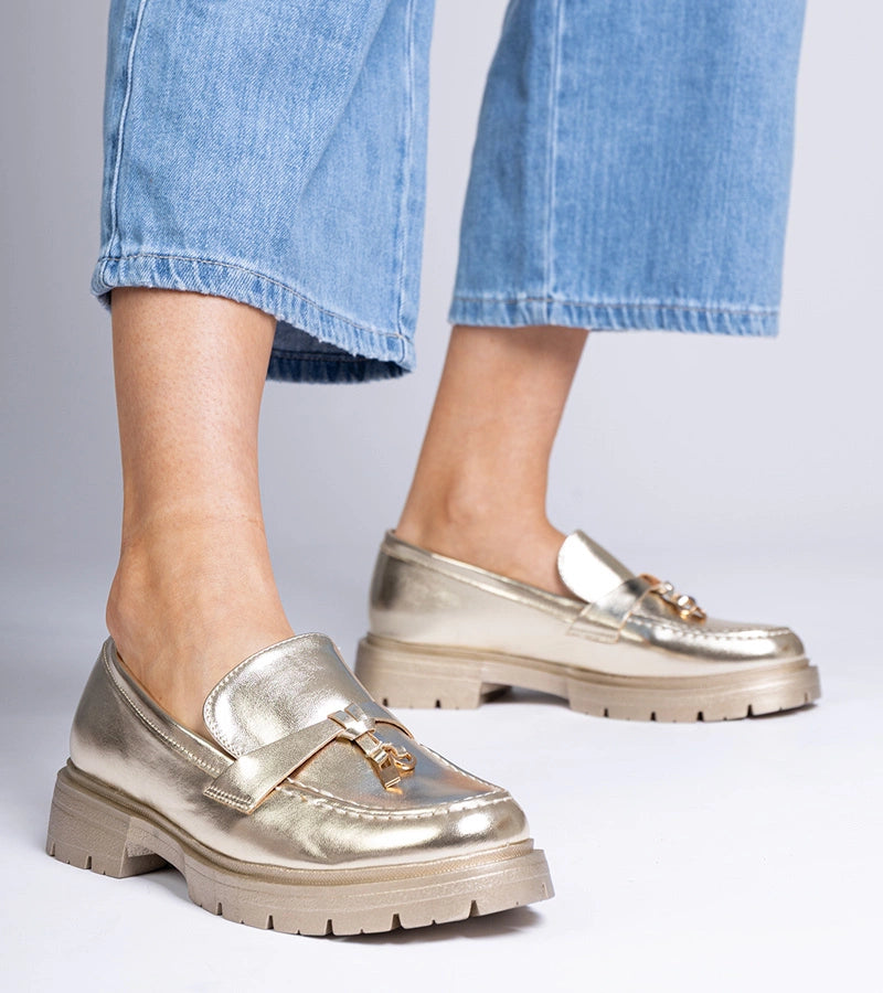 1-Zlaté elegantní mokasíny z eko kůže s ozdobou Marsella-1