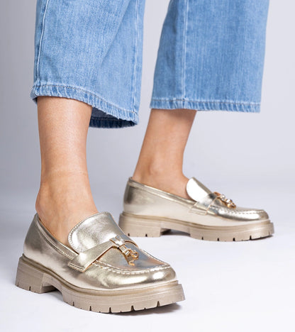 1-Zlaté elegantní mokasíny z eko kůže s ozdobou Marsella-1