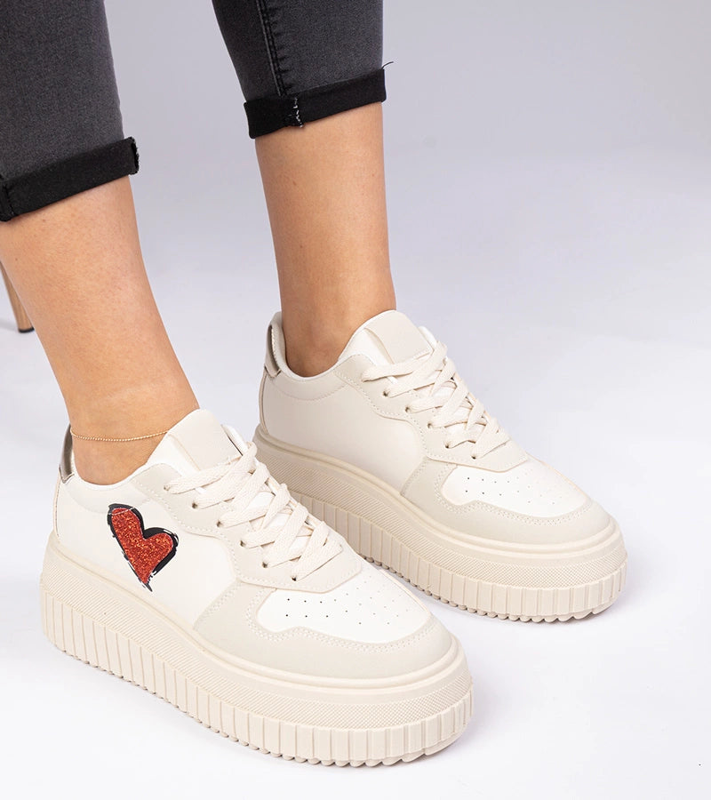 1-Béžové dámské tenisky s třpytivým srdíčkem Laira-1