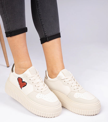 2-Béžové dámské tenisky s třpytivým srdíčkem Laira-2