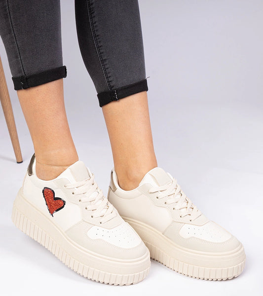 2-Béžové dámské tenisky s třpytivým srdíčkem Laira-2