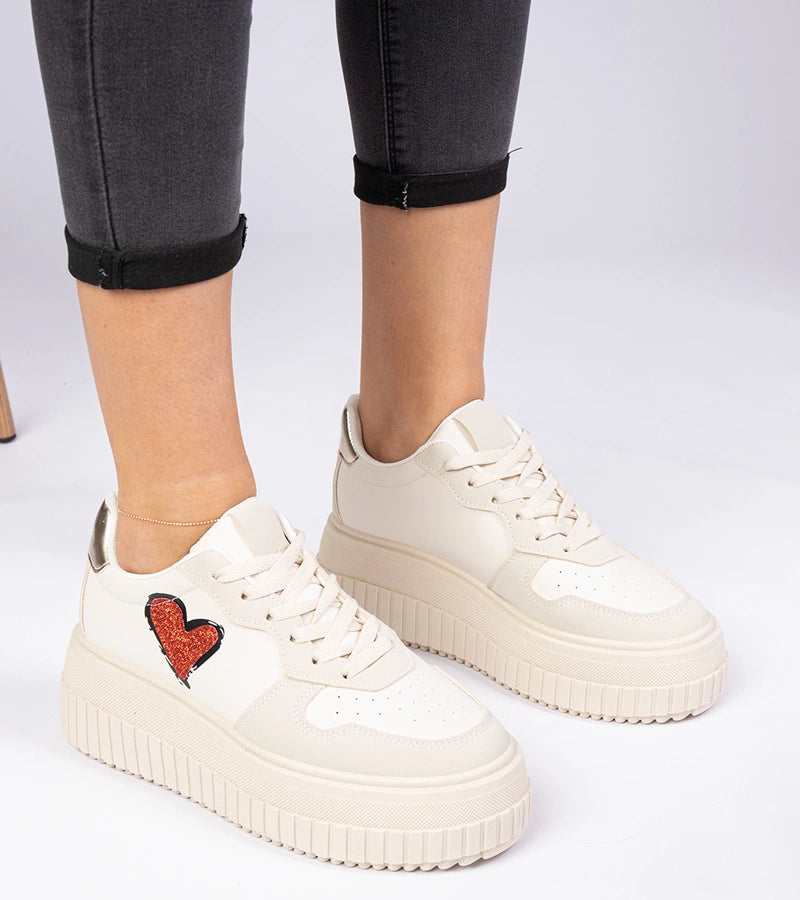 4-Béžové dámské tenisky s třpytivým srdíčkem Laira-4