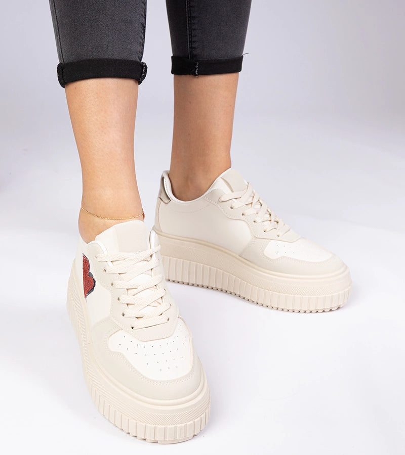 5-Béžové dámské tenisky s třpytivým srdíčkem Laira-5